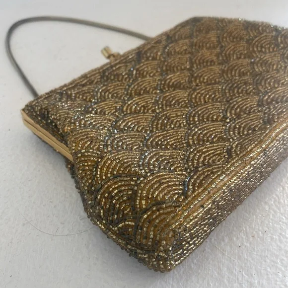 Vintage gold beaded bag. - Picture 2 of 5